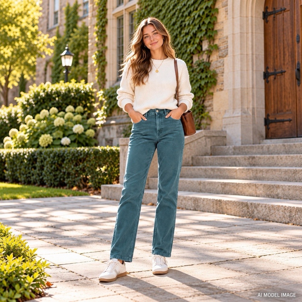 American Eagle Corduroy Mom Straight Jeans Womens 6 Teal Green Stretch Preppy